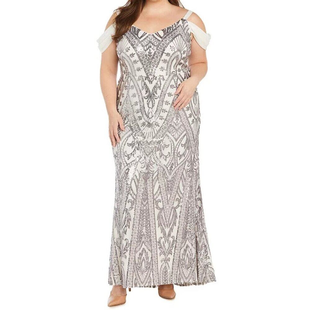 R&M Richards Graceful Mesh Beaded Gown Maxi Formal Dress Women Plus Size 20W NWT - Picture 1 of 13